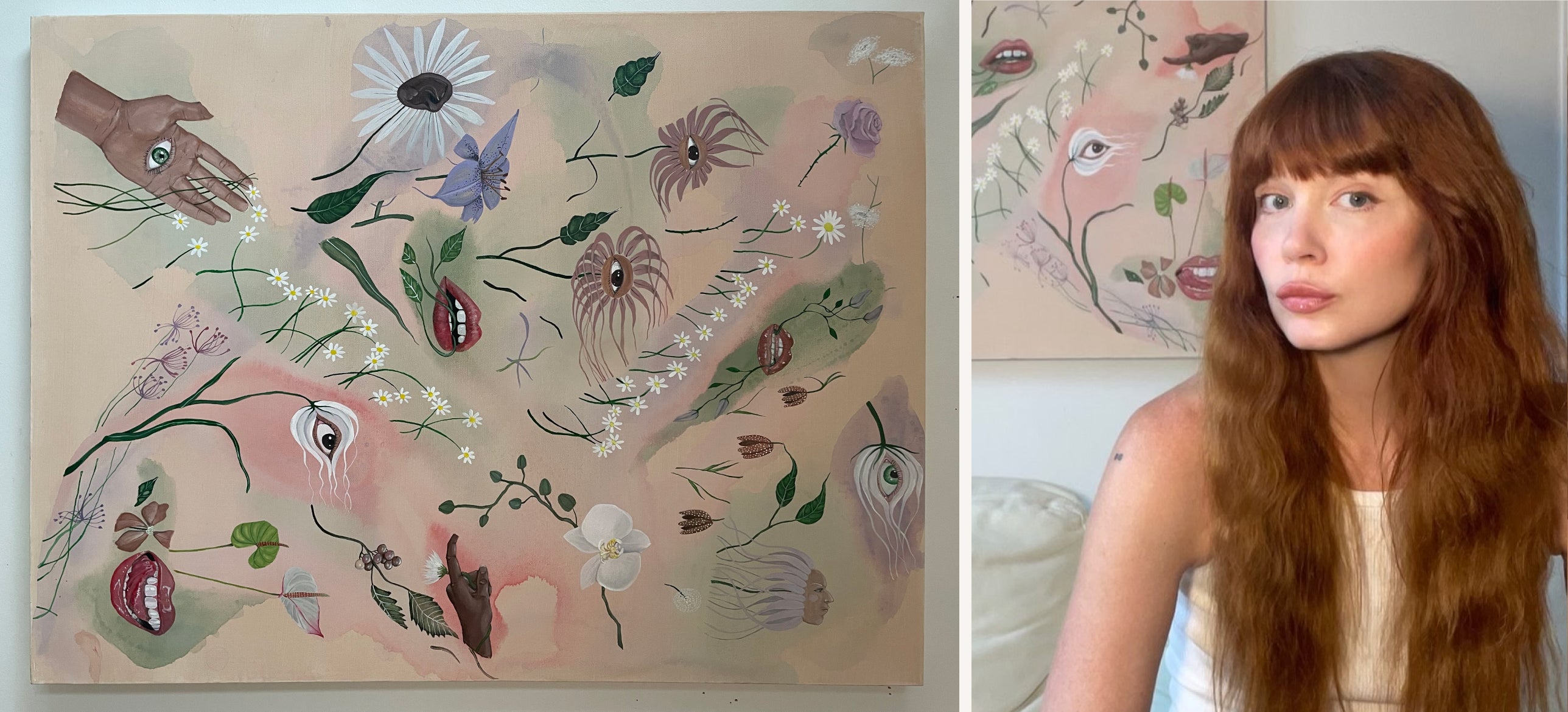 Painter Brianna Lance poses next to her artwork titled Beauty Garden. 